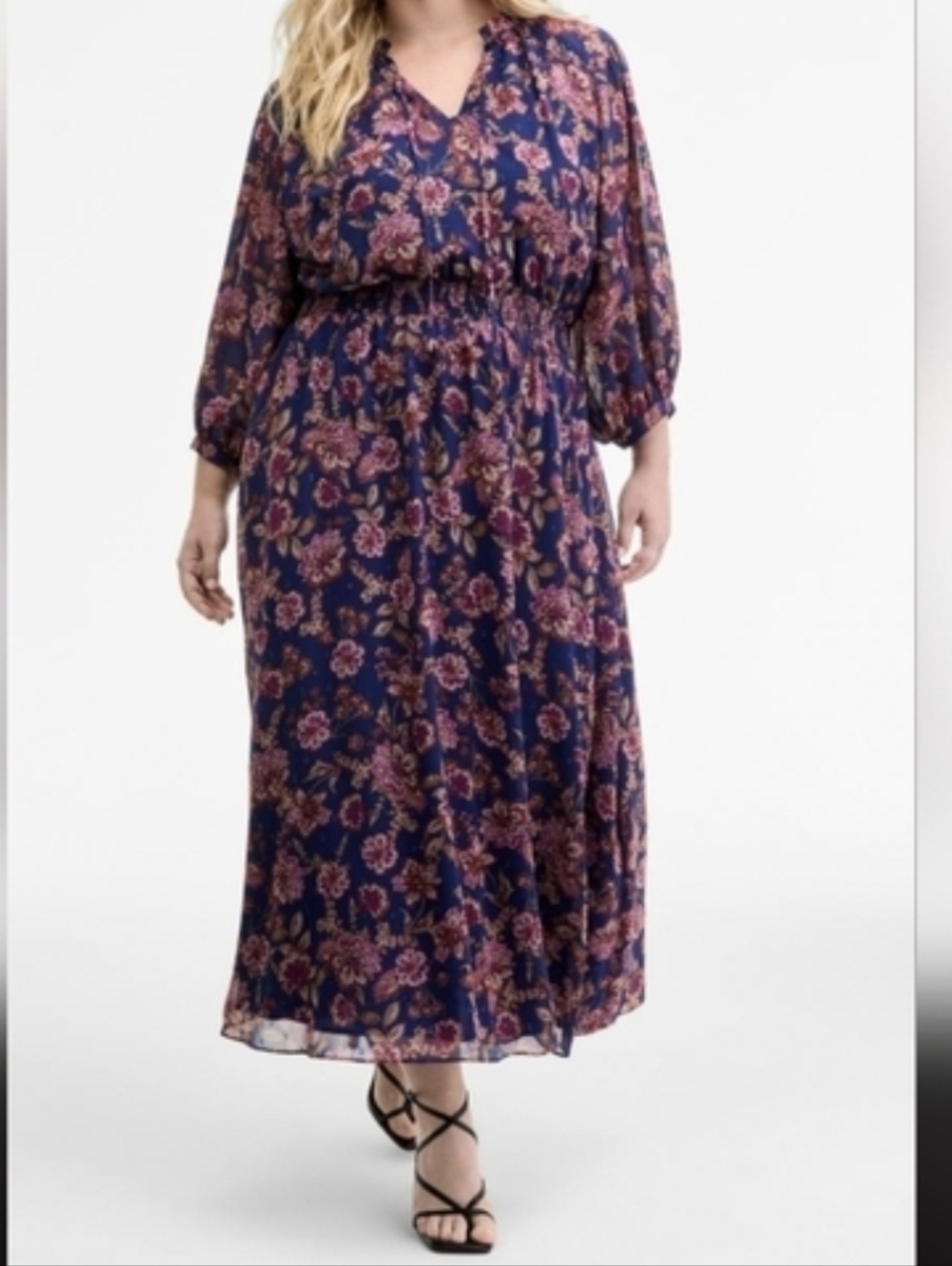 NWT VINCE CAMUTO Blue Floral Navy Maxi Dress...Size:2X